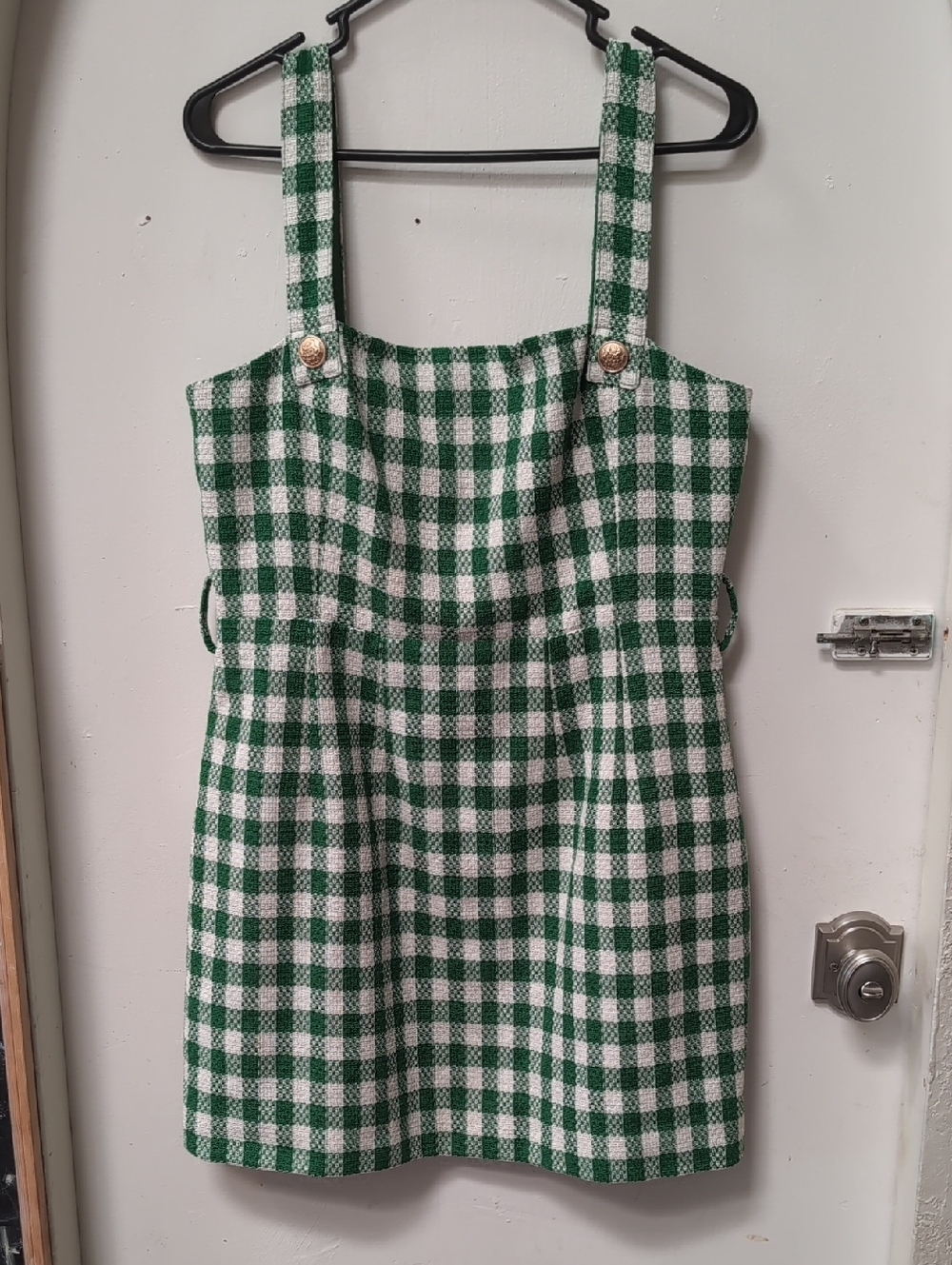 Girls' Green and White Gingham Pinafore Dress